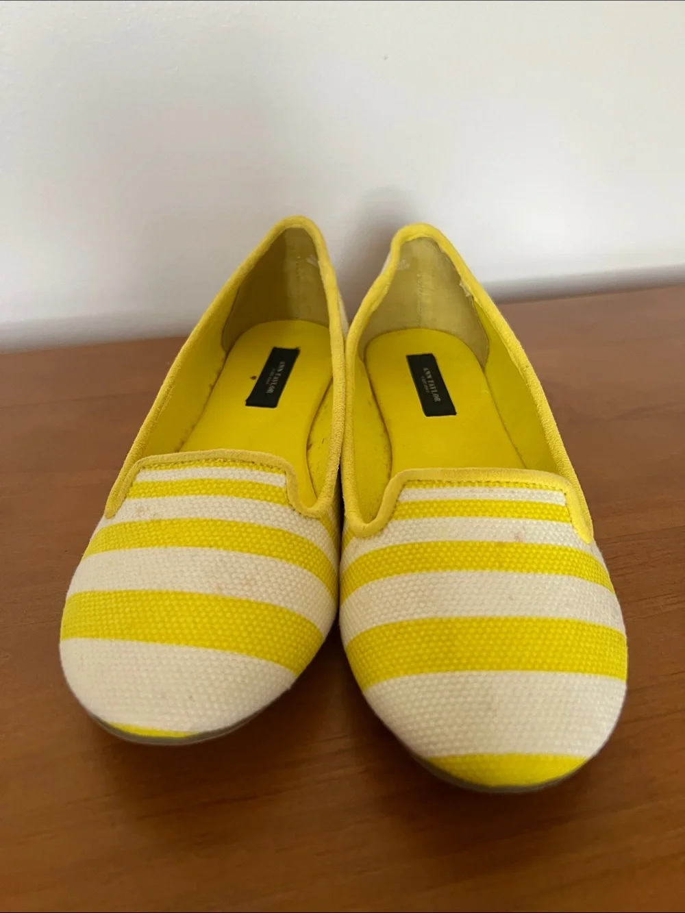 Ann Taylor Yellow White Striped Women's Slip-On Flats, Casual Canvas Loafers, 7M